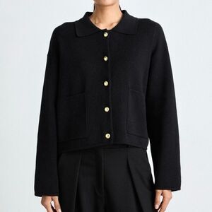 Barbour Black Noelle 100% Cotton Knit Button Up Cardigan NWT Size US 6/Small